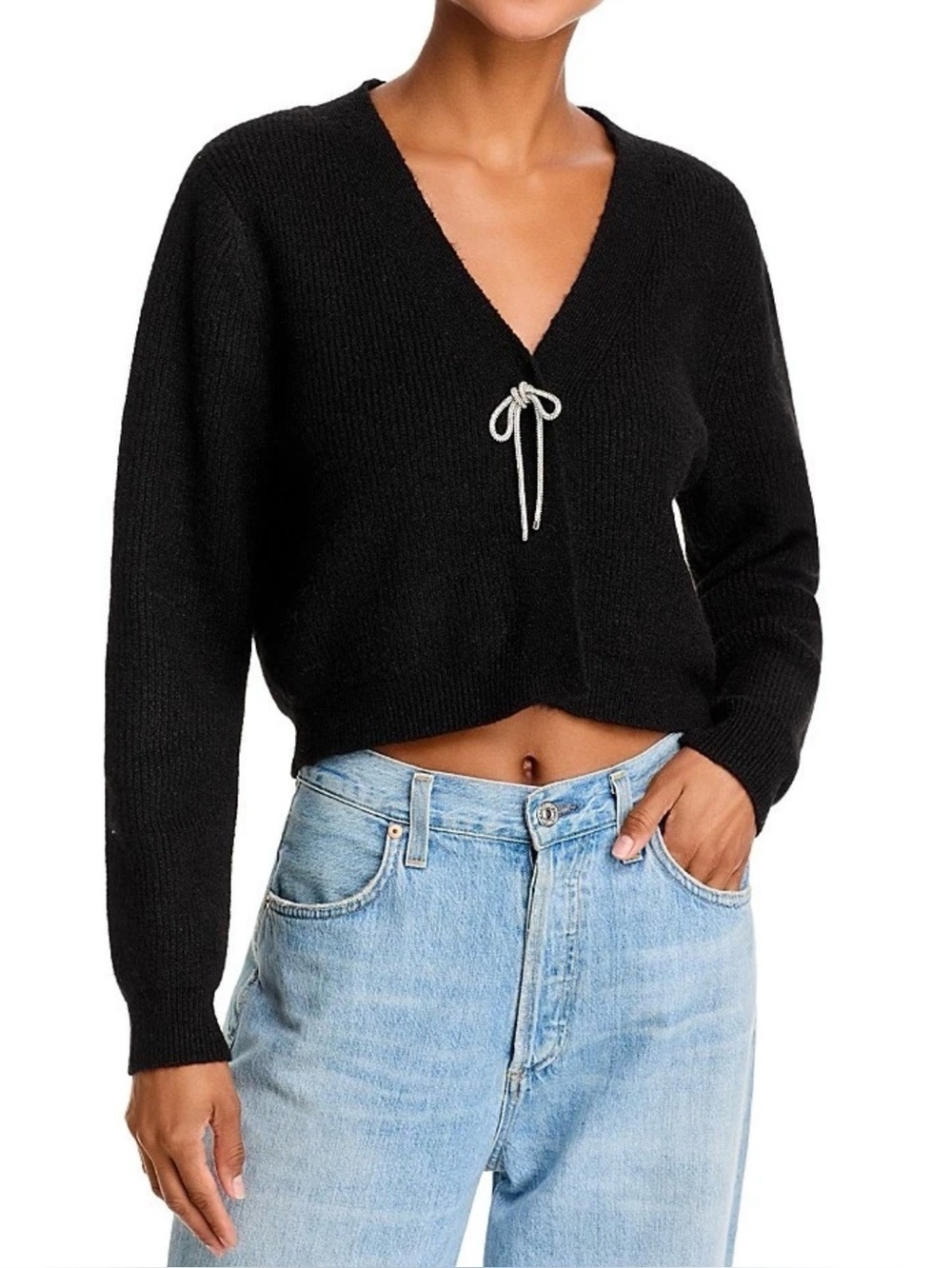 NWT Black knit cardigan sweater jacket with bows, XS